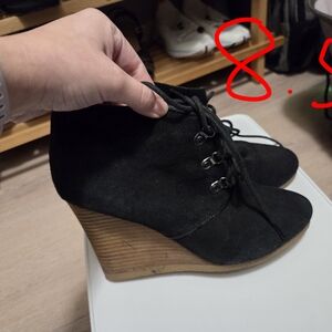 Black Wedge Ankle High Heel Boots 8.5